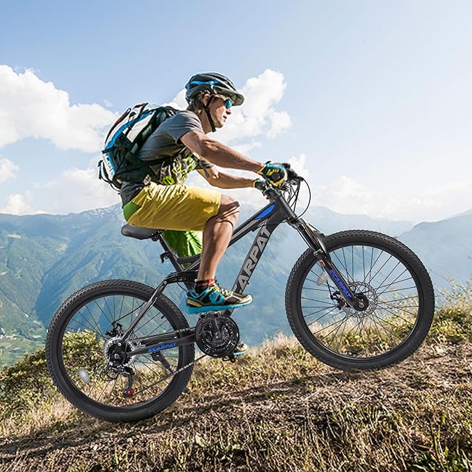 24/26/27.5 Inch Mountain Bike, Dual Full Suspension 21 Speed Womens Mens Mountain Bikes, Commuter Bike with Carbon Steel Frame and Dual Disc Brakes