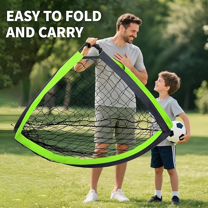 2 Pack Kids Soccer Goal for Backyard Set 5x3FT Portable Pop Up Soccer Net Training Equipment with Soccer Ball, Training Dice Mat, Cones and Carry Bag for Youth Toddler Teams Indoor Outdoor Sport Game