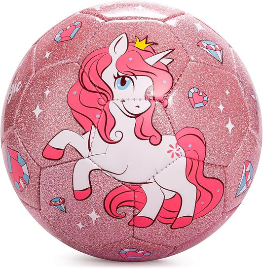 Kids Soccer Ball Size 2 Size 3 Size 4 Glitter Unicorn Dinosaur- For Toddlers Kids Age 1-3 3-8 8-12 - Sports & Outdoors Ball Inflatable with Pump - Gift for Girls Boys Children Youth School Birthday
