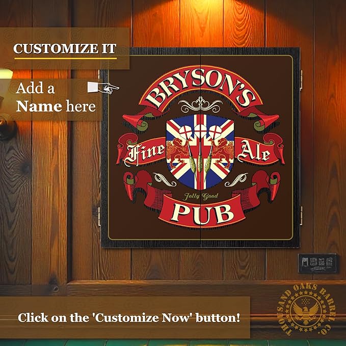 THOUSAND OAKS BARREL CO. | Personalized Dartboard & Cabinet Set with 6 Steel Tip Darts