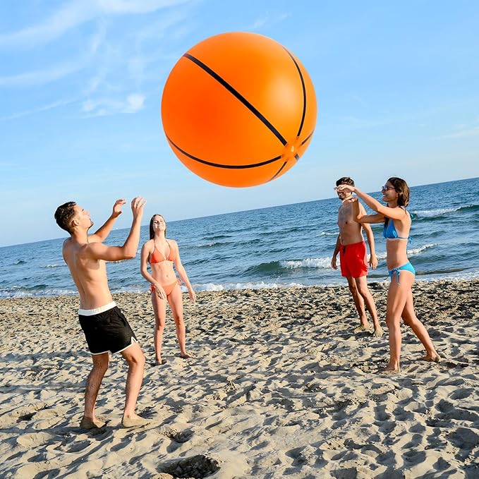 Lewtemi Giant Inflatable Sports Balls Large Inflatable Beach Ball Baseballs Soccer Rainbow Basketball Football for Sport Birthday Party Favor(2 Pcs,Soccer, Basketball,27 Inch)