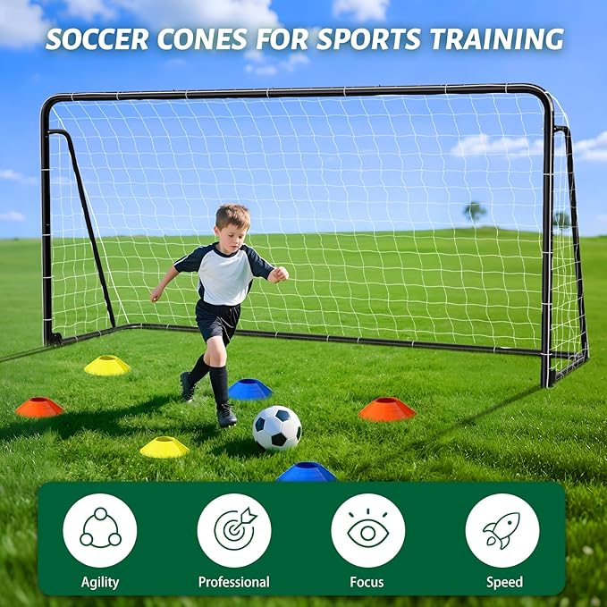 NAIZEA Soccer Goal - 12x6FT/16x7FT/10x6FT/8x6FT/6x4FT Soccer Goals for Backyard - Metal Soccer Goals for Youth Adult - Multiple Sizes Colors - Perfect for Games Indoor Outdoor Practice