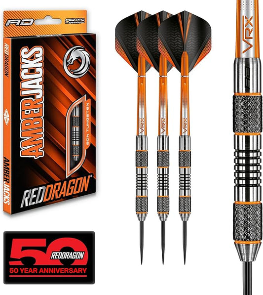 RED DRAGON Amberjack Series Darts Set with Flights and Shafts (Stems)