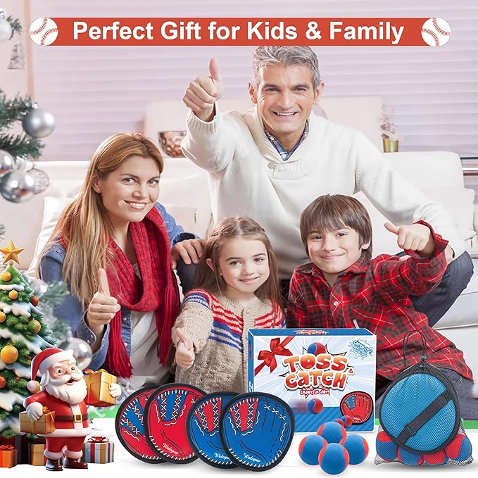 Toss and Catch Ball Game, Kids Toddler Baseball Glove & Catch Ball Toys, Kids Outdoor Games for Family, Toys for Beach Pool Yard Outside, Birthday Gift for Ages 3 4 5 6 7 8-12 (Red/Blue-4 Pack)