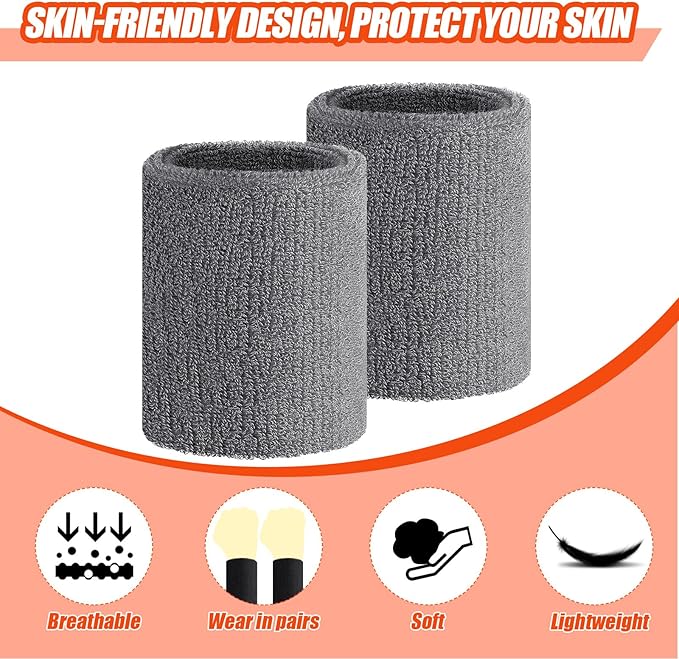 Wettarn 6 Pcs 4 Inch Wrist Sweatbands Tennis & Gymnastics Wristbands for Grips & Sport Cotton Elastic Thick Wrist Bands for Tennis & Football