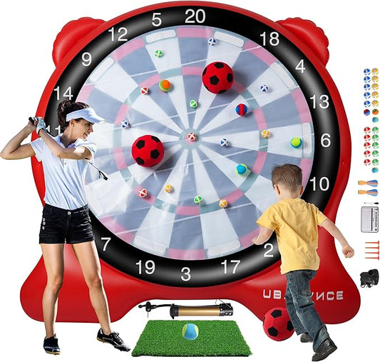 UBALANCE Giant Inflatable Dart Board for Adults, 6ft Outdoor Yard Games with 26 Sticky Balls, Soccer Tennis Golf Fun, Carnival Backyard Party & Lawn Sports