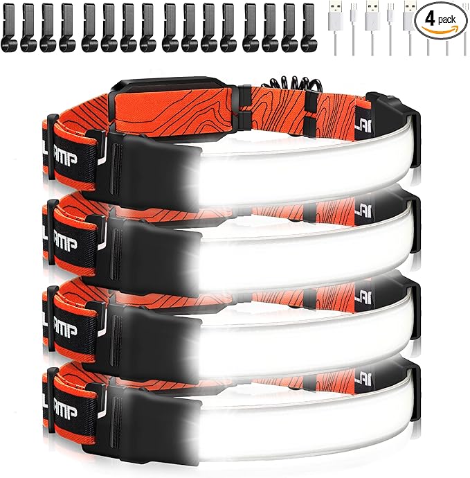 Rechargeable Headlamp,4 Packs 230°Wide-Angle 1000 Lumens Headlamp Flashlight with Red Taillight 3 Light Modes Lightweight LED Head Lamp Adjustable Waterproof Head Light for Running Cycling