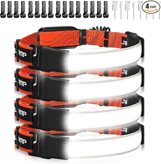 Rechargeable Headlamp,4 Packs 230°Wide-Angle 1000 Lumens Headlamp Flashlight with Red Taillight 3 Light Modes Lightweight LED Head Lamp Adjustable Waterproof Head Light for Running Cycling