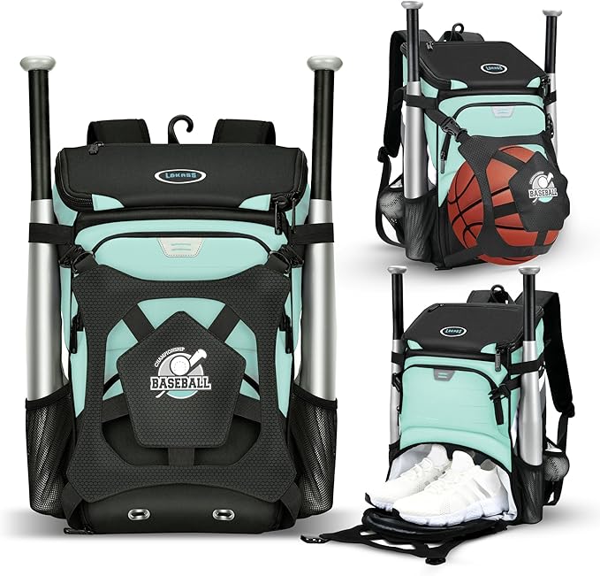 Baseball Backpack for Adult and Youth, Large Capacity Lightweight Softball Bag With Shoe Compartment and Fence Hook for TBall Bat & Equipment, Waterproof for Helmet, Gloves