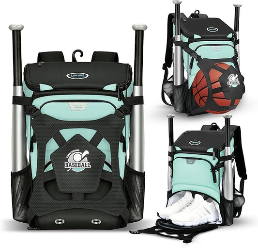 Baseball Backpack for Adult and Youth, Large Capacity Lightweight Softball Bag With Shoe Compartment and Fence Hook for TBall Bat & Equipment, Waterproof for Helmet, Gloves