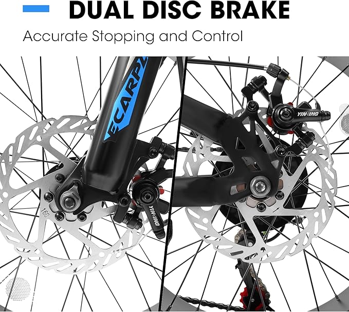 20 24 26 Inch Mountain Bike, 20 inch 7 Speeds Steel Kids Fat Tire Mountain Bike, 24 26 inch Aluminum Frame Boys Bike, Front Suspension Dual Disc Brake Teens Sport Bikes for Kids Boys Girls