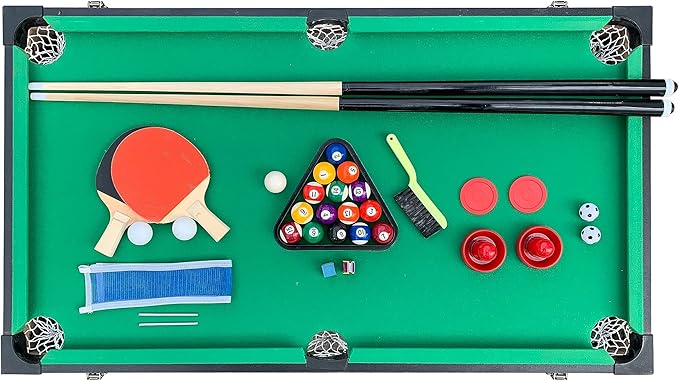 KICK Quad 48″ 4-in-1 Multi Game Table - Combo Game Table Set - Foosball, Billiards/Pool, Glide Hockey and Table Tennis for Home, Game Room, Friends and Family!