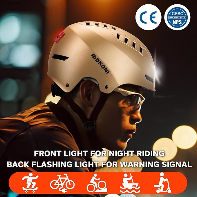 Bike Helmet with LED Lights Bicycle Helmets Commuter Cycling Helmet USB Rechargeable Front & Back LED Light Helmet for Adult Men Women