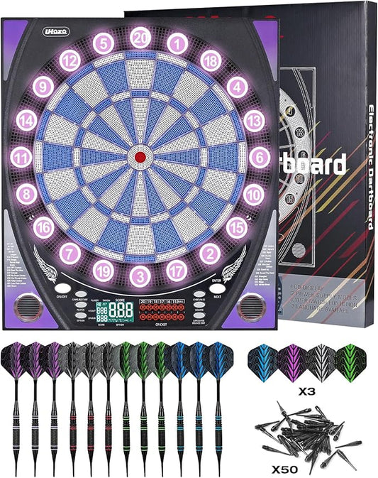 Electronic Dart Board with Bright Score Display, Multiple Games, and Durable Design-Perfect for Family Fun and Competitions-Includes Soft Tip with 12 Darts