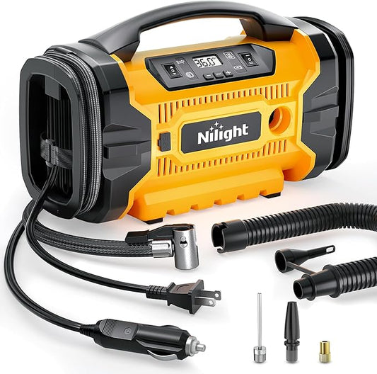 Nilight Portable Air Compressor Tire Inflator AC/DC Dual Power Sources Tire Pump 160PSI Dual Motors Fast Inflate Auto Shutoff Air Pump for Cars&Inflatables Inflation/Deflation,2 Yrs Warranty,12 Volts