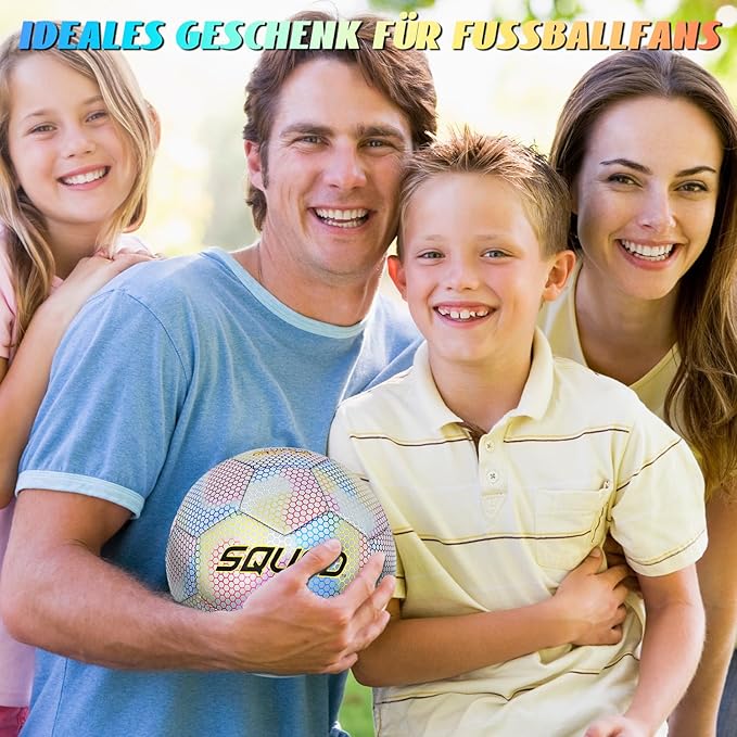 SQUAD Holographic Reflective Soccer Ball Size 5 - Reflective Glowing Ball for Night Games & Training - Durable PU Leather and Rubber Airbags - Cool & Unique Gift for Soccer Fans