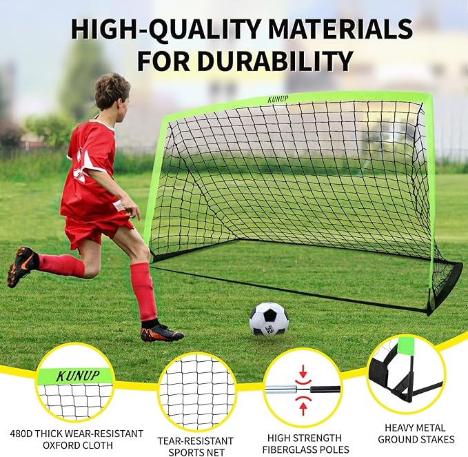 2 Pack Kids Soccer Goal for Backyard Set 9x5FT Portable Pop Up Soccer Net Training Equipment with Soccer Ball, Training Dice Mat, Cones and Carry Bag for Youth Toddler Teams Indoor Outdoor Sport Game