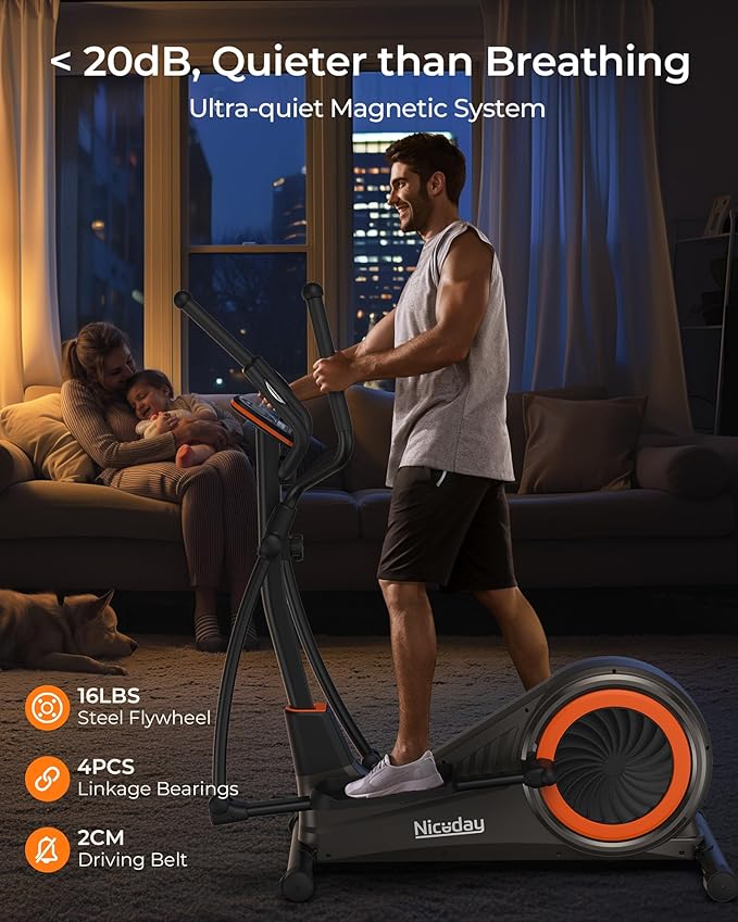 Niceday Elliptical Machine, Elliptical Exercise Machine for Home with Hyper-Quiet Magnetic Driving System, Elliptical Trainer with 15.5IN-20IN Stride, 16 Resistance Levels, 500LBS Loading Capacity