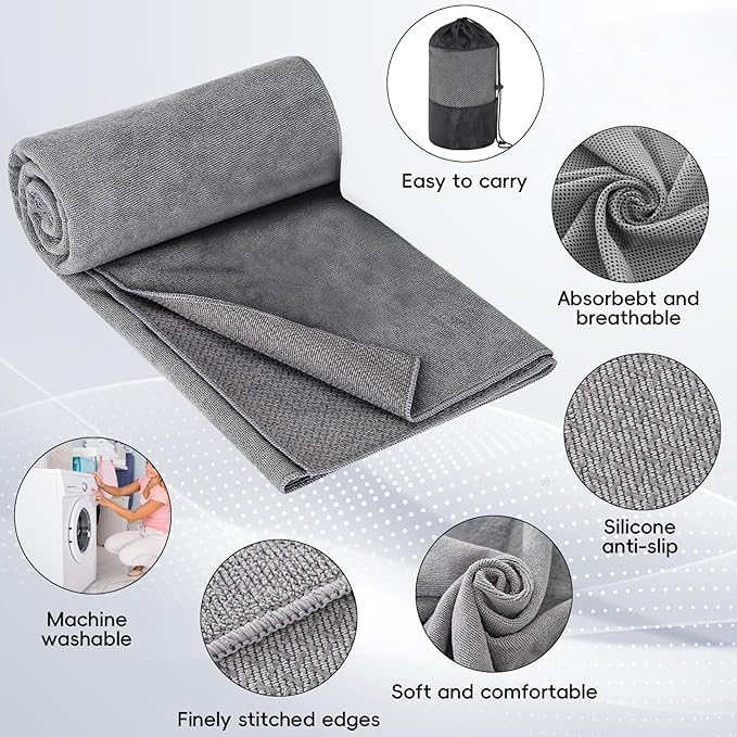 Hot Yoga Towel, 2 Pack Yoga Mat Towel with Grip Dot Non Slip Yoga Towels for Hot Yoga Sweat Absorbent Microfiber Pilates Towel for Bikram Exercise and Fitness