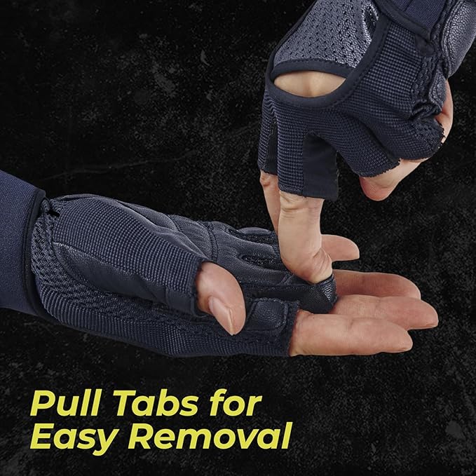 OOZi Fingerless Workout Gloves for Men Women with Wrist Wrap Support for Weight Lifting, Gym, Workout, Exercise, Fitness Training, Durable Genuine Leather Palm Grips