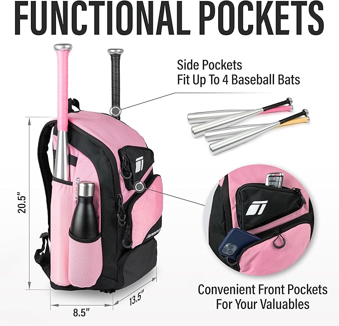 Baseball Bag - Backpack for Baseball, Softball, Tball - Adults & Youth Bat Bag