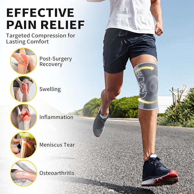 CAMBIVO 2 Pack Knee Brace for Men and Women, Knee Sleeves for Men with Patella Gel Pad and Side Stabilizers, Knee Compression Sleeves for Knee Pain Relief, Running, Workout, Daily Use