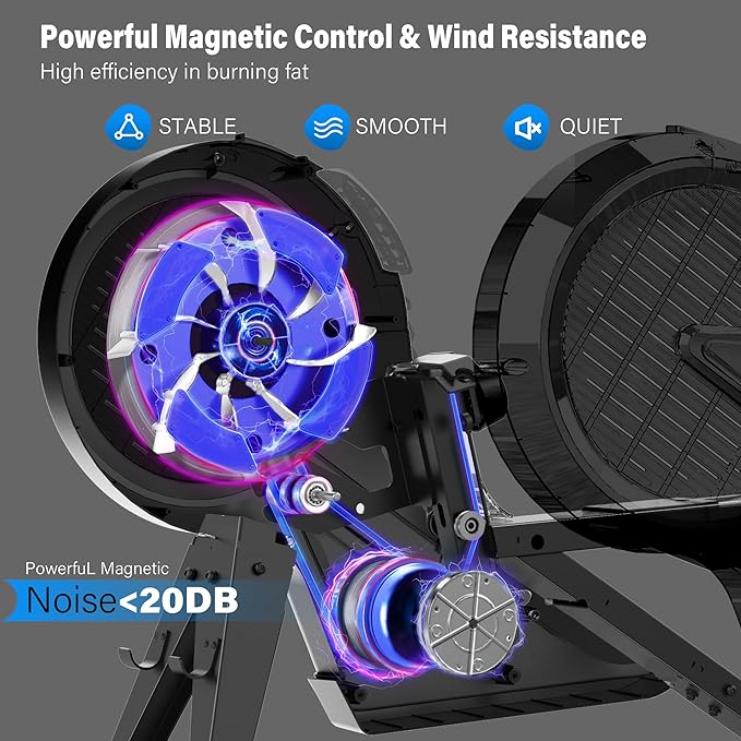 pooboo Rowing Machines for Home, Dual Wind & Magnetic Resistance, Foldable Row Machine 400 LB Weight Capacity, 14 Levels Resistance Quiet Rowers for at Home Exercise, App Supported