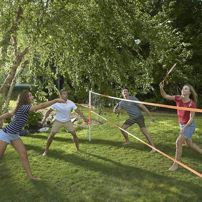 Franklin Sports Badminton Net + Rackets Set - Portable Backyard Badminton Set with (4) Rackers + (2) Birdies - Adult + Kids Set - Classic