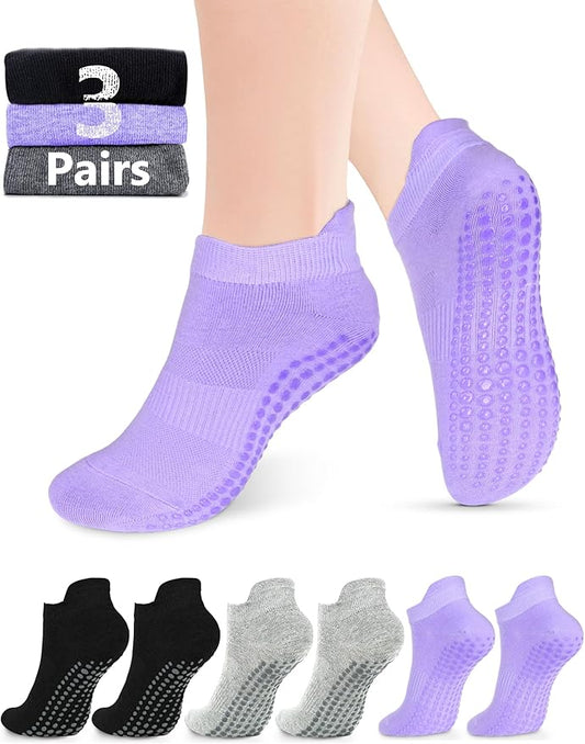 AURUZA Grip Socks for Women Men Pilates Grip Socks Non Slip Yoga Sock with Grips for Barre Barefoot Hospital Grippy Sock