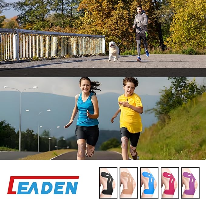 IEADEN Precut Kinesiology Tape for Knees, 20 Pcs - Knee Support & Stability, Knee Pain Relief Athletic Tape - Waterproof & Elastic, Breathable Hypoallergenic Latex-Free Tape, Blue