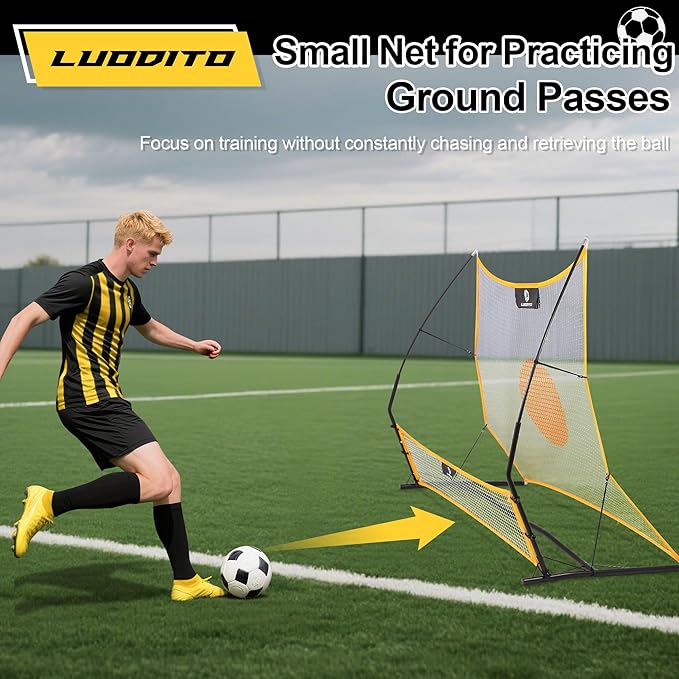 Soccer Rebounder Net, 2-in-1 Soccer Trainer, Soccer Training Equipment for Solo Passing Volley Control Practice, 6'x4.7' Large & 6'x16 Small Soccer Bounce Back Net with Ball, Carry Bag, Cones