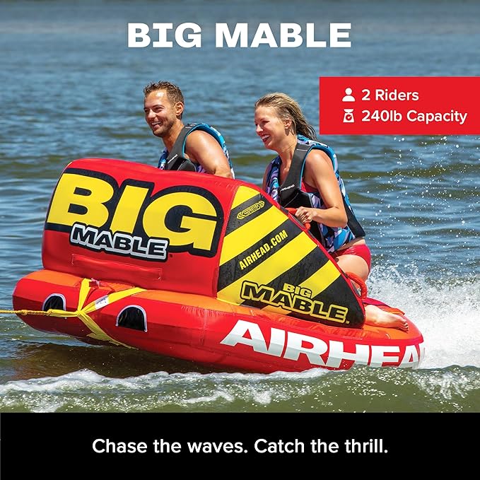 Airhead Mable Inflatable Towable Tube, 1-4 Rider Models, Dual Tow Points, Full Nylon Cover, EVA Foam Pads, Patented Speed Valve, Boat Tubes and Towables