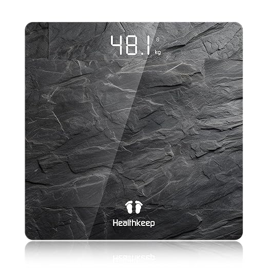 Healthkeep Digital Bathroom Scale, High Precision, with Step-On Technology, LED Display, Slim Design, Max. 180 kg/400 lb, Marbled Gray