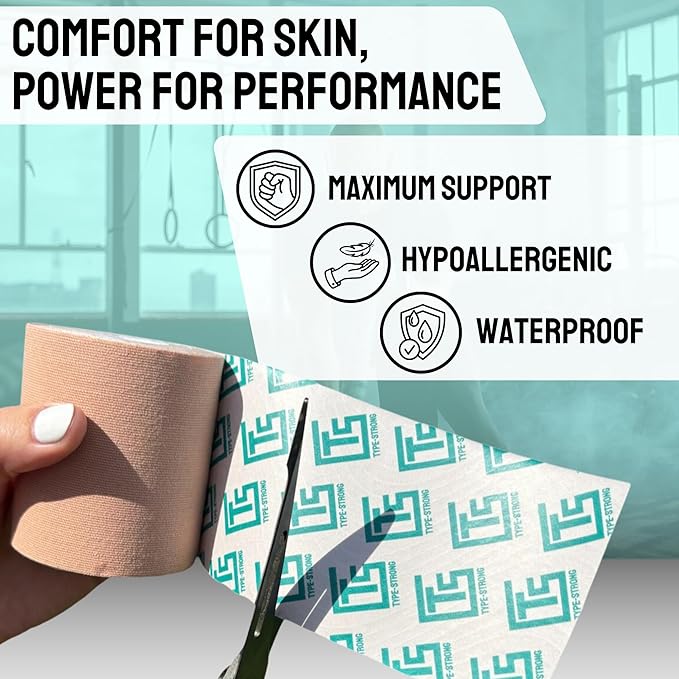 Kinesiology Tape Roll, Athletic Tape for Knees, Ankles, Shoulder. 16FT Extra Wide Tape Breatheable Material, Waterproof, Sweatproof for Sensitive Skin. Injury Recovery & Support Tape