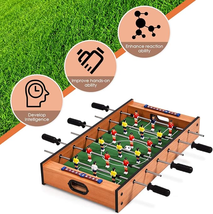 Giantex Multi Game Table - 2 in 1 Combo Mini Table Top w/ Soccer, Slide Hockey, Wood Foosball w/ Footballs - Perfect for Game Rooms, Arcades, Bars, Parties, Family Night