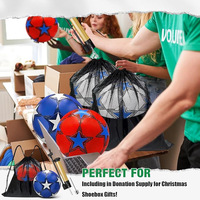 6 Pack Operation Deflated Christmas Soccer Ball with Pump for Child,Items Bulk Deals Soccer Balls,Classic Soccer Balls with Mesh Sport Bag Pump Needle for Shoebox Gift Fillers Charity Donations