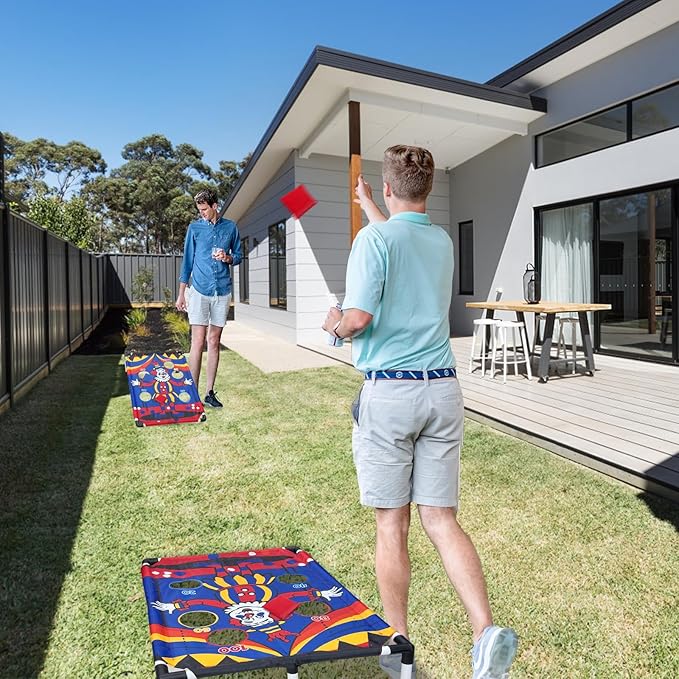 Portable Cornhole Set PVC Framed Corn Holes Outdoor Game Set with 2 Cornhole Boards, 8 Cornhole Bean Bags and Carrying Case, Camping Games Indoor Outdoor for Kids and Adults, Travel Camping Accessory