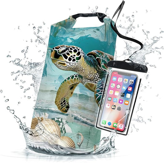 Waterproof Dry Bag,Sea Turtle Starfish Nautical Small Waterproof Backpack 2L/5L/10L/20L/30L/40L Floating Lightweight Bags for Kayaking, Boating, Fishing, Swimming Camping with Waterproof Phone Case