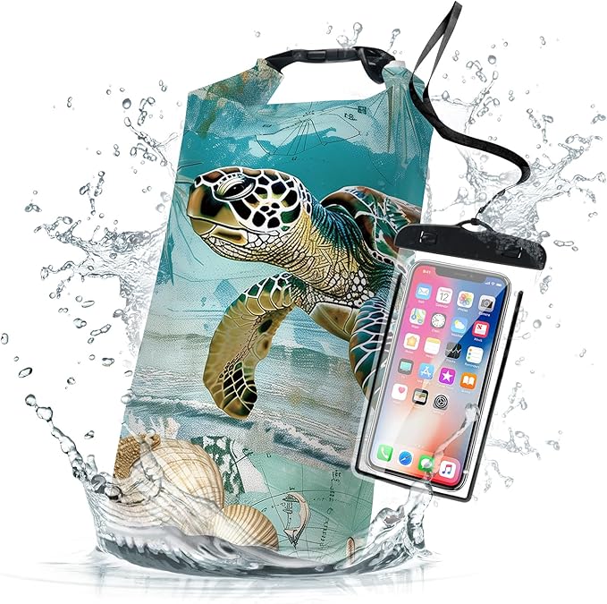 Waterproof Dry Bag,Sea Turtle Starfish Nautical Small Waterproof Backpack 2L/5L/10L/20L/30L/40L Floating Lightweight Bags for Kayaking, Boating, Fishing, Swimming Camping with Waterproof Phone Case