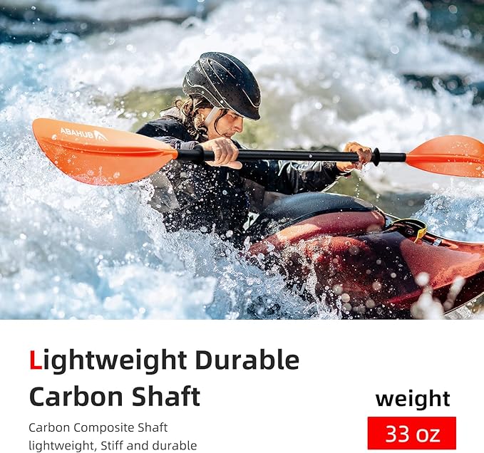 Abahub 1 x Carbon Kayak Paddles, 90.5 Inches Kayaking Oars for Boating, Canoeing with Free Paddle Leash, Carbon Fiber Shaft Black/Blue/Green/Orange/Yellow/White/Red Plastic Blades