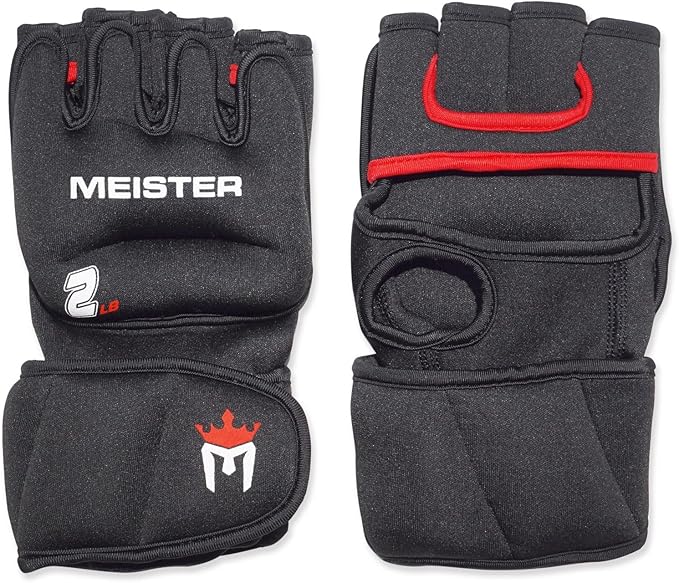 Meister 2 Pound Neoprene Weighted Gloves for Cardio & Heavy Hands (Pair) - 2lb x 2 - Black/Red