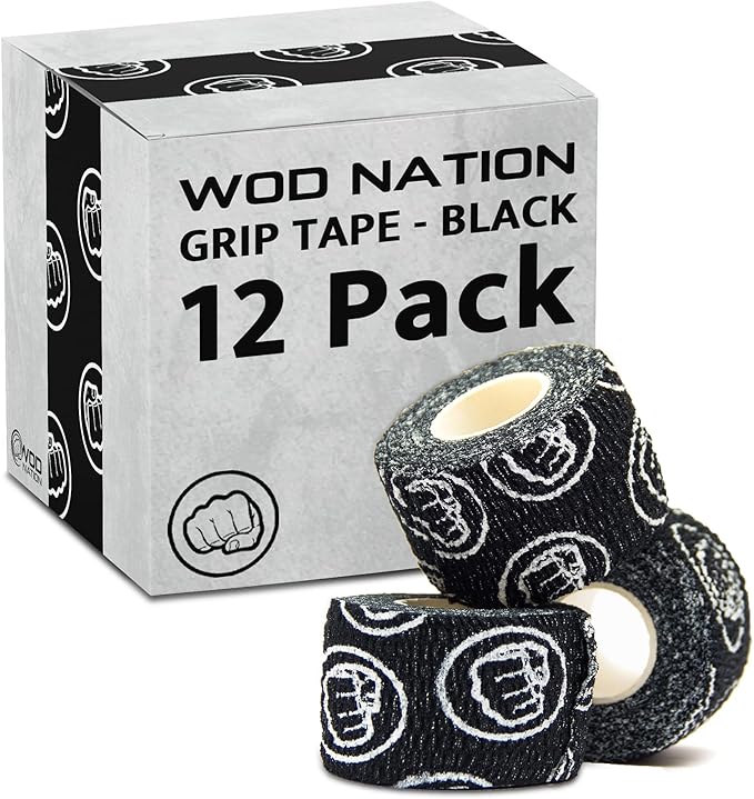 WOD Nation Flexible Hook-Grip Athletic Tape – Easy-Tear, Sweat-Proof Thumb & Finger Strips for Weightlifting
