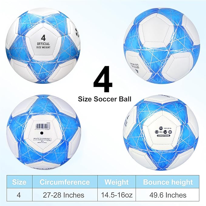 STEEFAN Teal/Blue/Pink Soccer Ball Size 4 for Kids Outdoor Play,Color Change Soccer Official Ball with Needles and Air Pump,Gift Idea for Kid Teen Boy Girl Junior Women,Indoor Outdoor Game Soccer Ball