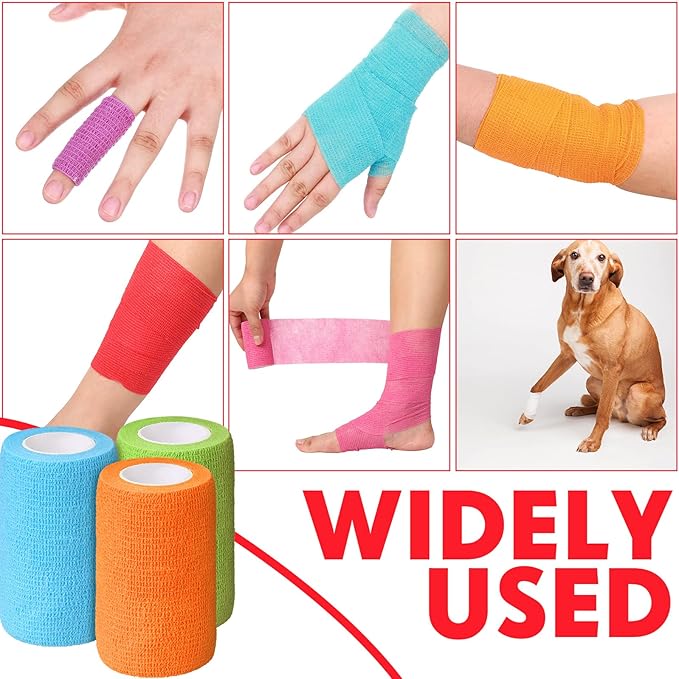 Treela 48 Pack Self Adhesive Wrap Bandage Bulk, 3 Inch X 5 Yard Self Adherent Cohesive Bandage Elastic Athletic Tape Breathable Wound Tape for Stretch Athletic Sports Wrist Ankle(Multicolored)