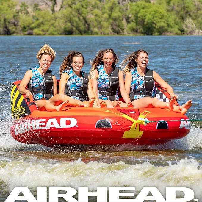 Airhead Mable Inflatable Towable Tube, 1-4 Rider Models, Dual Tow Points, Full Nylon Cover, EVA Foam Pads, Patented Speed Valve, Boat Tubes and Towables