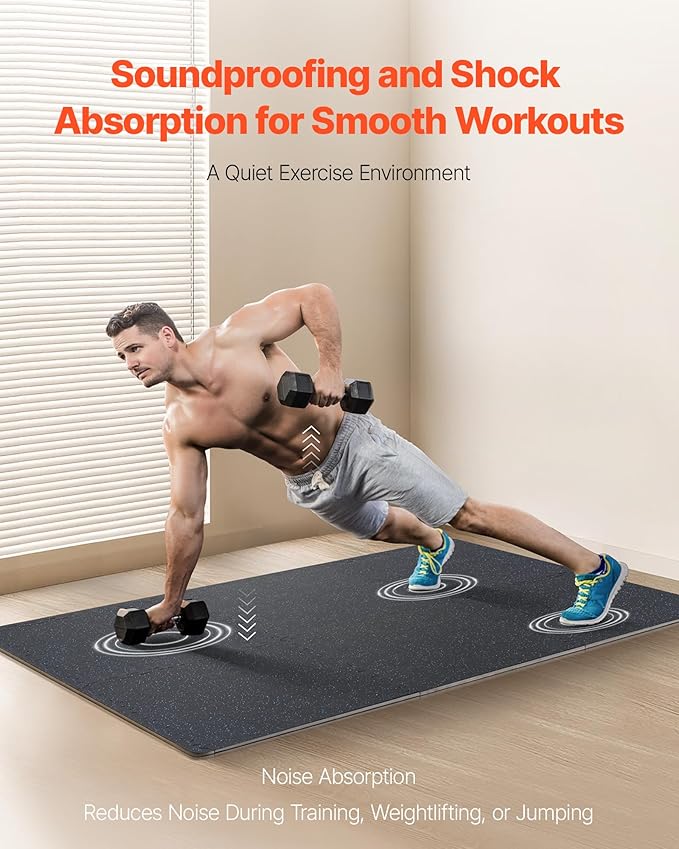 VEVOR 0.56 Inch Thick Gym Floor Mats, Rubber Top with EVA Foam, 25" x 25" Gym Flooring Workout Mats, Interlocking Puzzle Gym Mats for Gym, Home, Garage