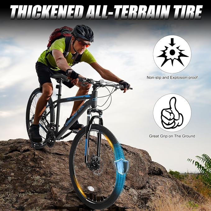 26/27.5" Mountain Bike 21 Speed Bikes for Adults, Men & Women Mountain Bike with High Carbon Steel Frame, All-Terrain Tires, Double Disc Brake and Suspension Fork