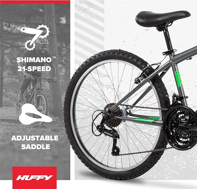 Huffy Stone Mountain Hardtail Mountain Bike for Boys/Girls/Men/Women, 20"/24"/26" Sizes, 6 or 21 Speed Shimano Twist Shifting, Front or Dual Suspension, Comfort Saddle, Sleek Colors