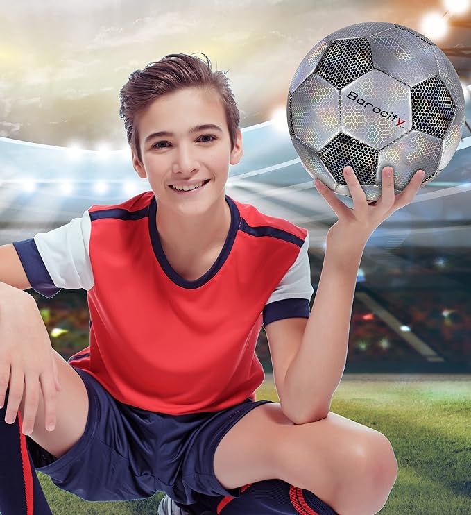 Soccer Ball - Premium Boy and Girl Official Match Ball with Cool Reflective Iridescent Rainbow Hex Pattern, Durable, Indoor, Outdoor, Training, Practice, Playtime and Games