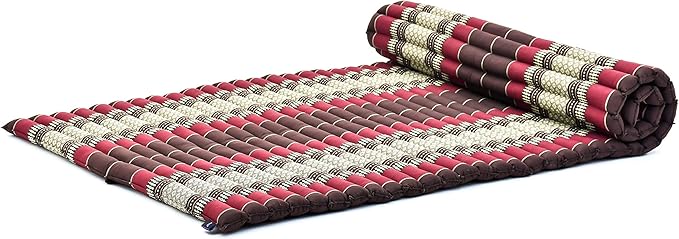 Leewadee - Kapok Roll Mat – Handcrafted Folding Sleep & Relaxation Mattress from Thailand, Ideal as Guest Bed, Camping Mat, Yoga Mat or Traditional Futon, 75 x 39 inches, Brown Red